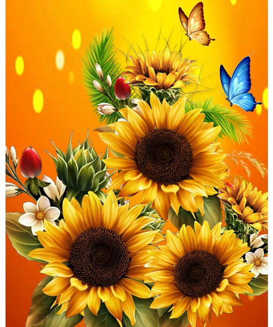 지산 보석십자수 캔버스형 50 x 40 cm DIY 세트, AD09 해바라기꽃 1송이, 1개