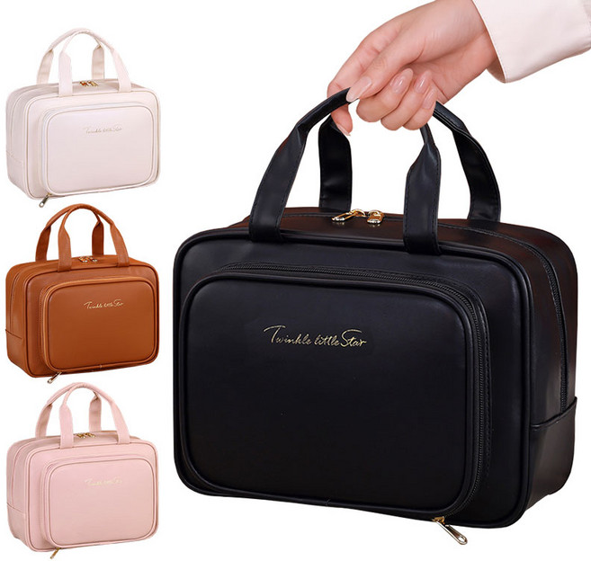 대용량 화장품 가방 여행용 화장품파우치 메이크업 수납 파우치 + 거울, 1개, .블랙.