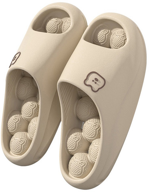 리틀보트 미끄럼방지 푹신 욕실 슬리퍼 실내화, 베이지, 1개