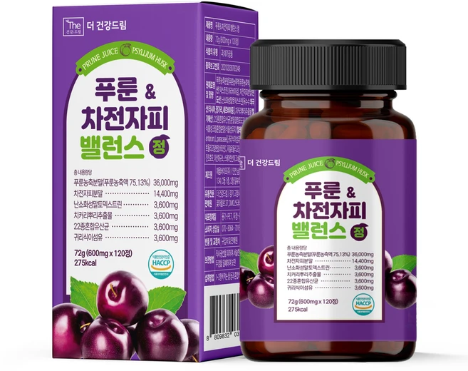 더건강드림 푸룬 차전자피 밸런스 정, 1개, 120정 - 쿠팡