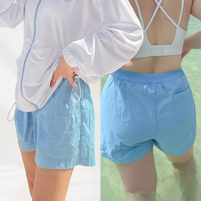 44~88 비키비키 마티니 레깅스 비치 팬츠 2in1 남녀공용 커플 수영복 빅사이즈 루즈핏 여름 반바지 바캉스 비치웨어, 스카이