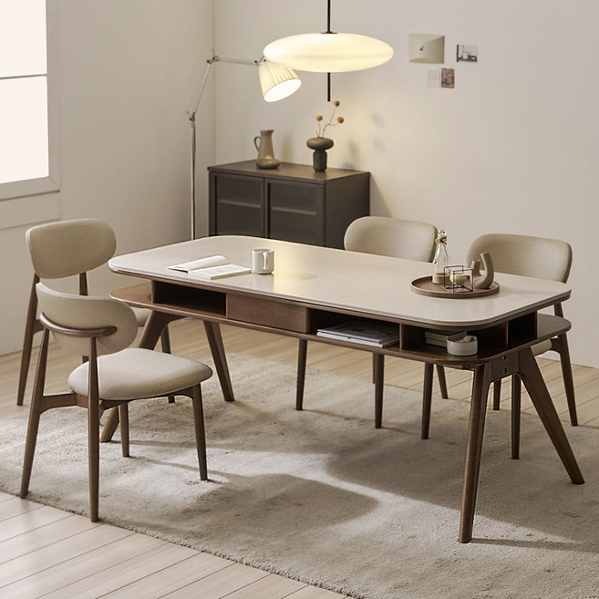 오슬로 6인용 저소음 15T 양면 포세린 세라믹 식탁 수납형 테이블 식탁 1800, 월넛