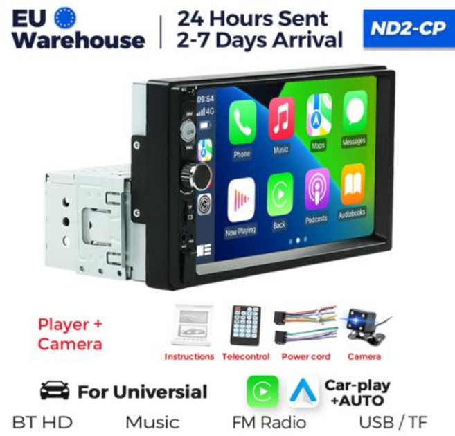 차량용 모니터 Navifly ND2 범용 자동차 라디오 스테레오 7 인치 HD 터치 스크린 멀티미디어 플레이어 BT 오토오디오 FM 리시버 미러 링크 1Din 카오디오, 6) ND2-CP-CAM, 6) ND2CPCAM
