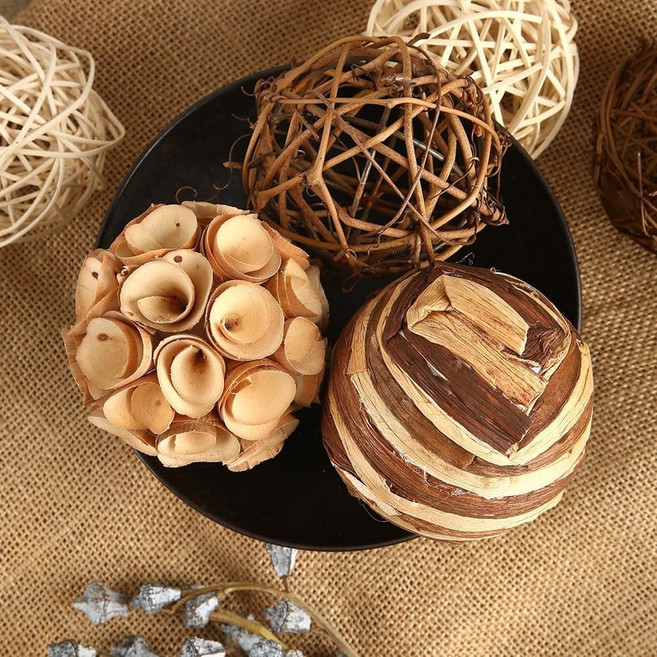 CIR 오아시스 홈 데코용 장식용 볼 & 꽃병 필러 볼 6개의 PCS 내추럴 톤 라탄 위커 센터피스 장식 테이블 센터피스용 오브, Dry Branches