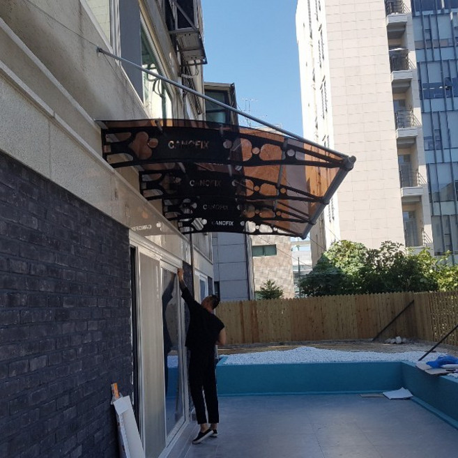 캐노픽스 1870X5700 정품렉산 테라스어닝 처마가림막 돌출차양 주차캐노피 현관비막이 조립식차양, 1개, 회색틀 투명렉산