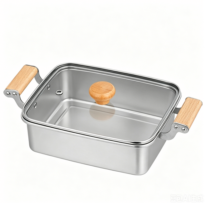 CookNest 무연마제 인덕션 304 스텐 사각 전골냄비 오뎅탕 냄비, 3.2L, 1세트, 23.5cm