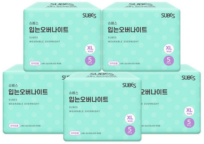슈베스 입는 오버나이트 팬티형 생리대 특대형XL 5P x5팩, 오버나이트 이상, 5개입, 5개