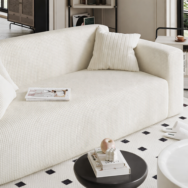 [먼지없는] 아로무드 와플 소파커버 + 자체제작 고정 스펀지, 아이보리, 1개