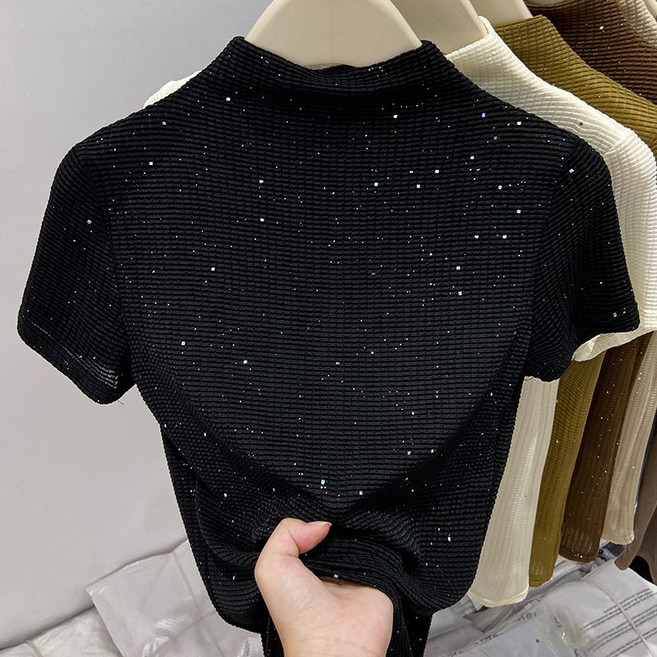 여성 반폴라 반팔티 여름 슬림핏 보들보들 이너웨어 상의 데일리 여자 목폴라티 반팔 티셔츠