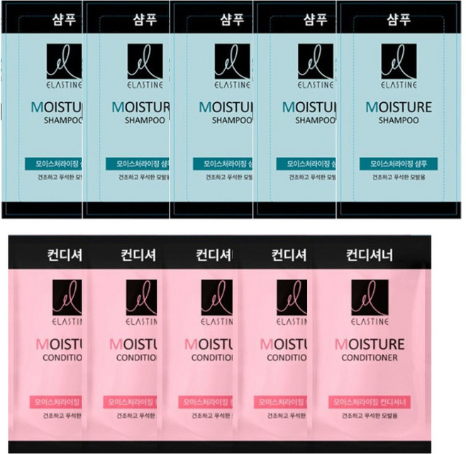엘라스틴ES 모이스처라이징 일회용 샴푸 8ML 50개 컨디셔너 50개 여행용, 100개