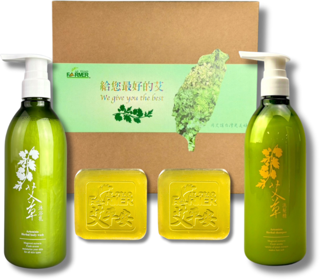 艾草之家 艾草沐浴乳 500G, 1個, 沐浴禮盒(沐浴乳+洗髮精+洗面皂2)