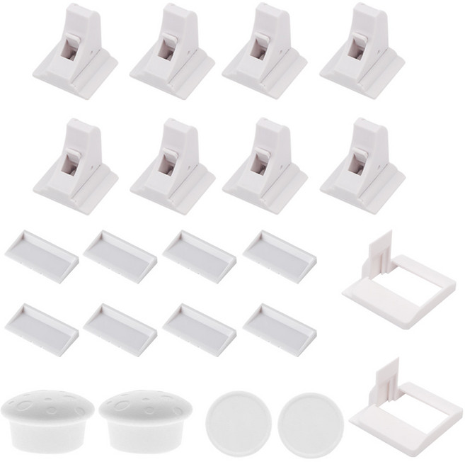 8개 세트 문 열림 방지 자석 형 잠금 장치 아기 서랍장 안전 장금 자물쇠 서랍 수납장 가구 시건 고정, 1세트, R99704W(화이트8개+자석열쇠2개