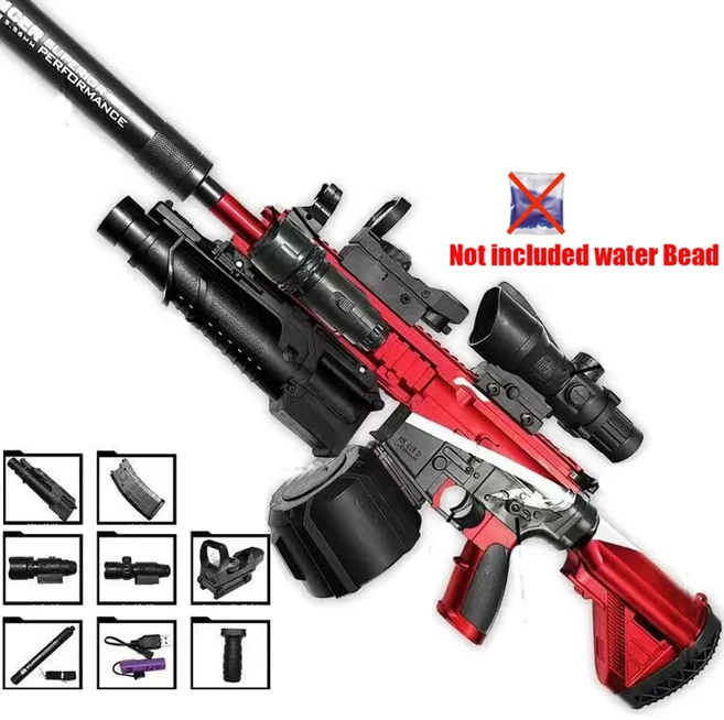 2025 신형 골든 M416 전동 버스트 게임 모델 (동일 스타일) + 플래시라이트 적외선 장난감 총 풀세트, 05 빨간색