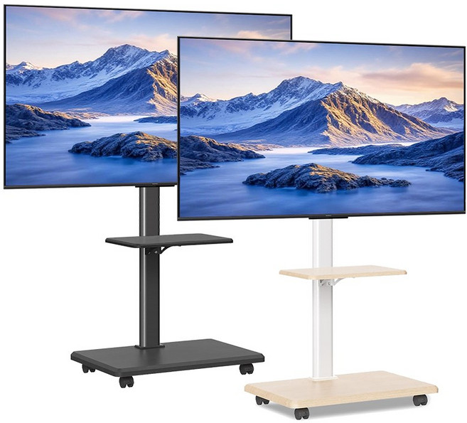 可移動電視架 雙層托盤, 1個, M55-木紋黑