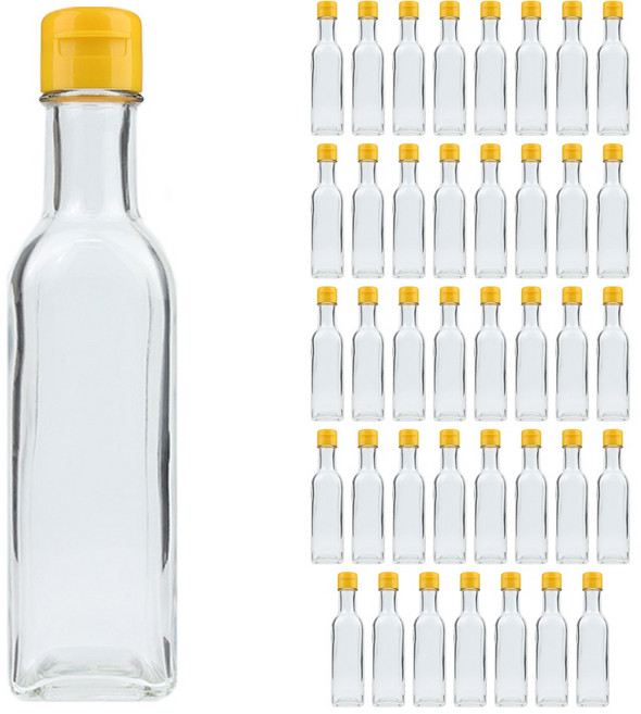 사각참기름200 투명 유리병+원터치캡 노랑, 40개, 200ml