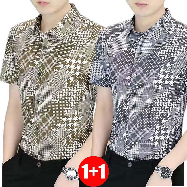 IWMAFT 2종 세트 남성 여름 꽃무늬 반팔 셔츠 슬림핏 데일리 스타일 HY428