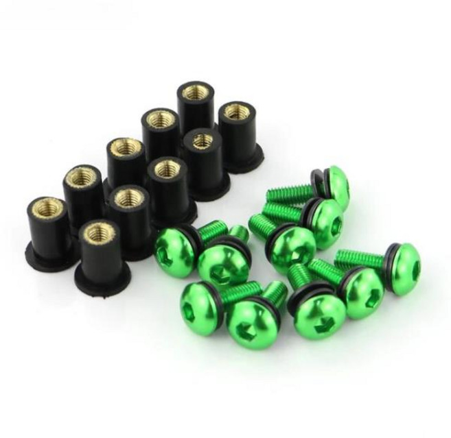 오토바이 M5 미터법 고무 우물 너트 앞유리 페어링 카울 양극 산화 알루미늄 모토 나사 볼트 15mm 키트 10, 04 A-green
