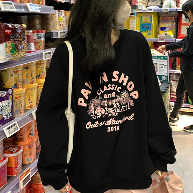 DASIMXIAOSIM 寬鬆圓領長袖衛衣 大學T 秋冬女裝