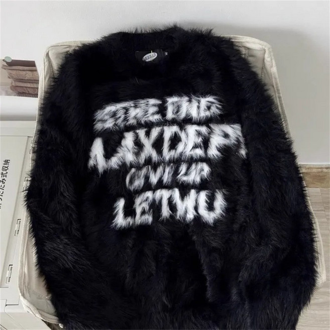 besteffie 남성용 가을 겨울 따뜻한 라운드넥 스웨터 레터링 프린팅 오버핏