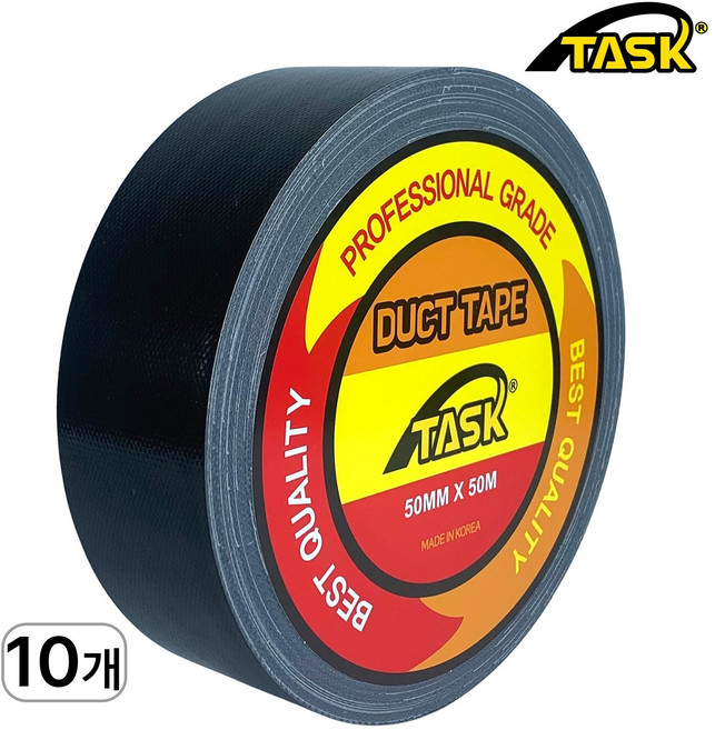 테스크 수출용(국내산) 덕트테이프 덕테이프 50MM X 50M 최고급형(전문가급) BLACK, 10개