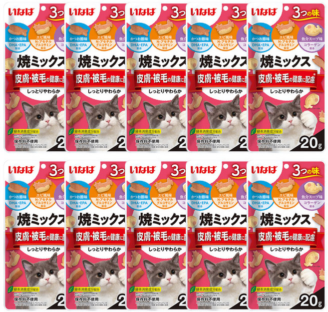 이나바 야끼믹스 고양이 간식 스낵, 10개, 20g, QSC-115/피부&피모건강