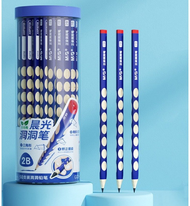 現貨兒童文具學生專用 2B HB三角桿洞洞鉛筆 男童矯正握姿鉛筆 女童聖誕鉛筆六入組 可愛文具辦公文具 開學文具文具禮盒, 014深藍三角洞洞鉛筆(單入2B細桿)