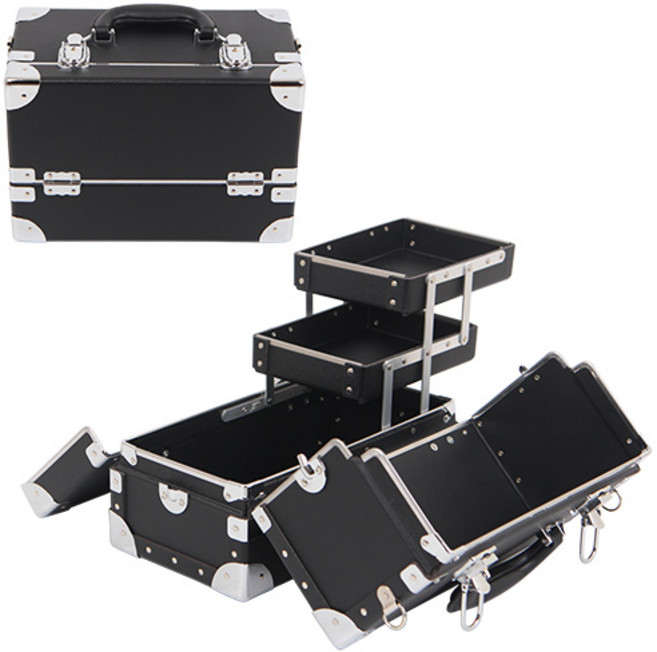 가방몰 메이크업박스 메이크업가방 네일가방 미용가방 화장품정리함 Makeup Box 2단 대형 DFF203-V BLACK, 1개