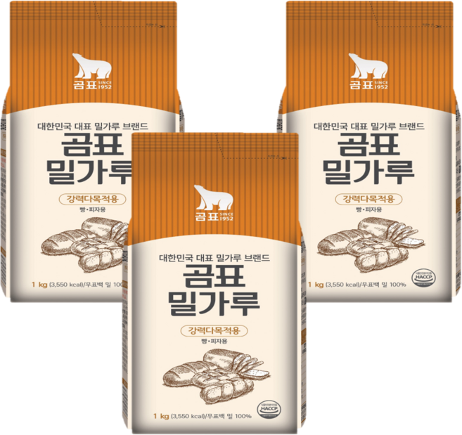 대한제분 곰표 강력밀가루 1kgX 3봉 신제품~ 빵용, 1kg, 3개