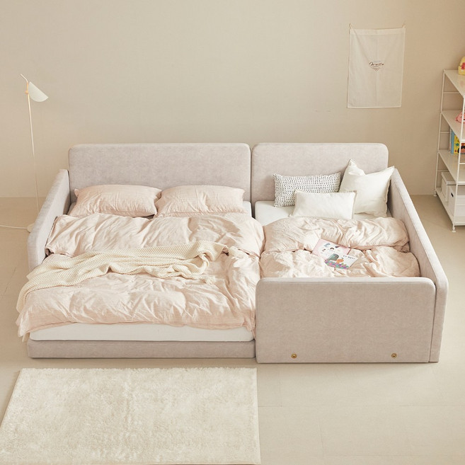 매트리 코코 저상형 LED 가족침대 + 매트리스, 탄탄26cm소프트SS+Q_베이지(방수커버증정)