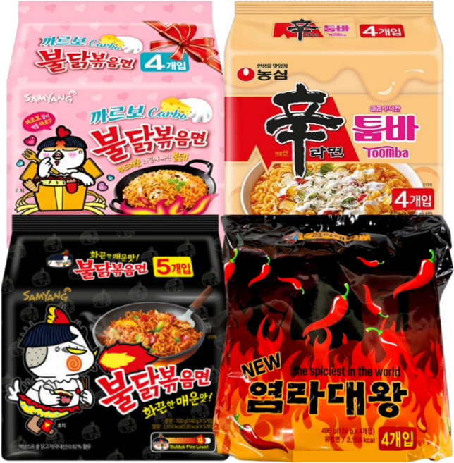 인기매운라면 멀티팩 4종 세트(불닭볶음면5입+까르보불닭4입+신라면툼바4입+염라대왕4입)