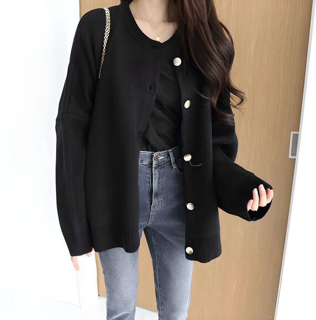 제니트 여성 루즈핏 라운드넥 도톰 니트 가디건 마를루즈CD