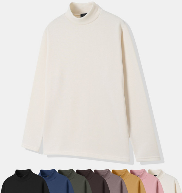 더베이직샵 목 조이지 않는 기모 세미오버 특양면 무지 긴팔 모크넥 반폴라 티셔츠 5컬러