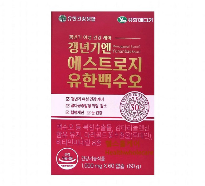 갱년기엔 에스트로지 유한 백수오 보라지유 당귀 한속단 마리골드 셀레늄 토코페롤 아연 베타카로틴 비타민, 1개, 60정