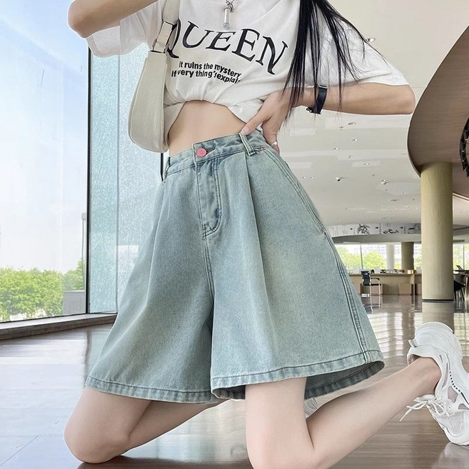 비비디아 여성 A라인 하이웨스트 5부 데님 팬츠 청반바지 5499