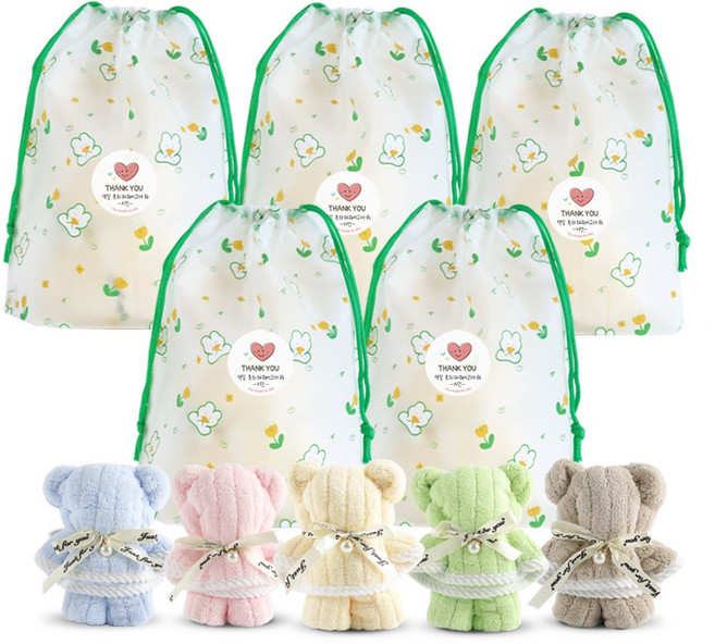 니즈엘 KC인증 곰돌이 수건 답례품 어린이집 생일 선물 구디백 토끼 고리수건 25X50, 도톰곰수건, 5세트