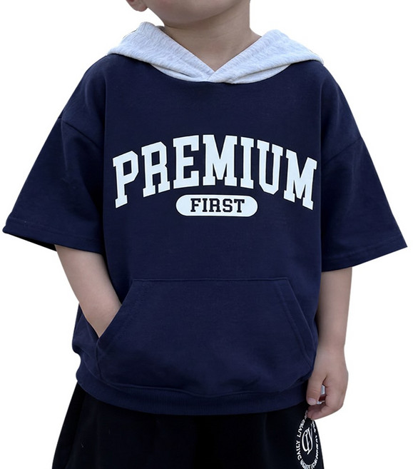 [5호 7호 9호 11호] 클로빈 키즈 레터링 후드 반팔티 남아 여아 옷 봄 여름 오버핏 반팔 티셔츠 등원복