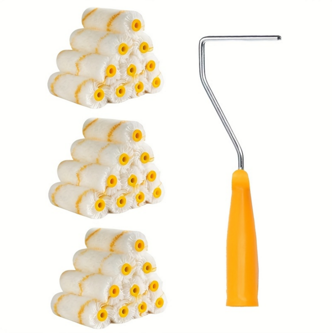 가구 벽 천장용 도장 공구 미니 페인트 롤러 벽 페인트 작업 롤러 브러시 20P 세트, 롤러 손잡이1P + 4인치 미니 롤러 브러시20P, 1개