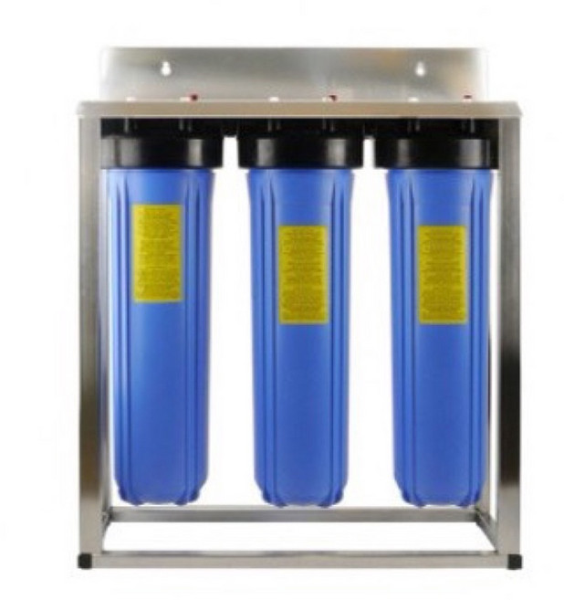 H2O-生活雜貨館 淨水器 20吋大胖三道白鐵腳架過濾器 全戶水塔過濾器 不鏽鋼腳架, 1個, 20吋大胖三道（PP+潔磷酸鹽+CTO)