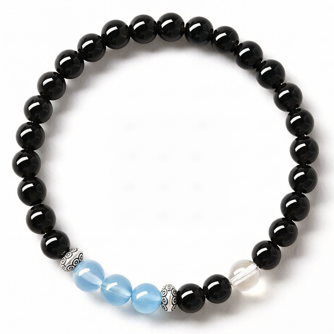 SEWEEK 천연 흑요석 팔찌 염주 패션 팔찌 아람보 화이트 크리스탈 이송 구슬 팔찌 행운의 재화 건강운수 소원성취 8mm