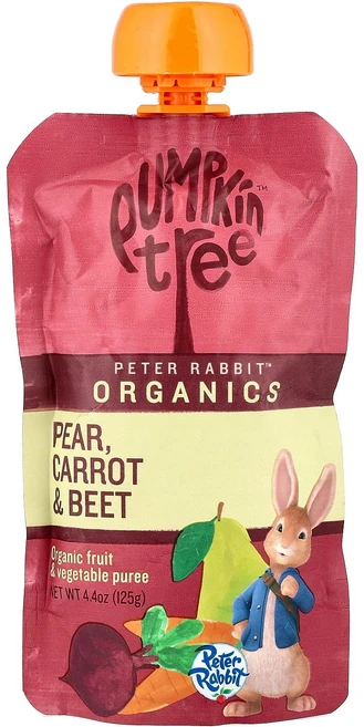Pumpkin Tree Organics 피터 래빗™ 오가닉스 유기농 과일 및 채소 퓨레 배 당근 비트 125g(4.4oz) Organics (펌킨트리 오가닉스), Pumpkin Tree Organics, 피터 래빗™ - 쿠팡