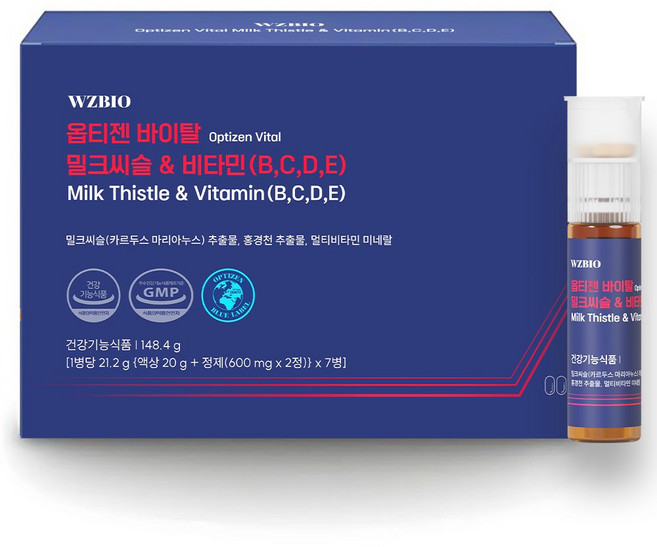 "간건강+스트레스로 인한 피로개선" 옵티젠 바이탈 밀크씨슬&비타민(B C D E), 7회분, 4박스