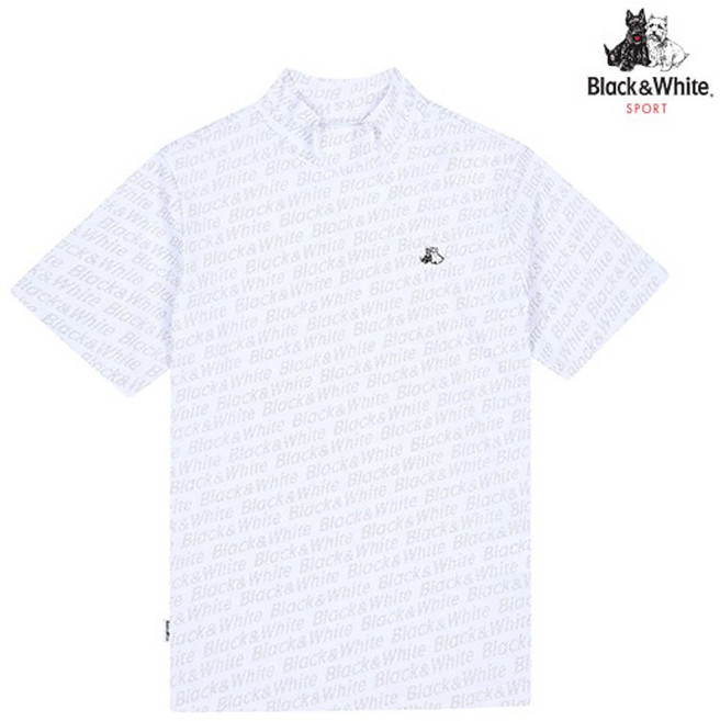 블랙앤화이트 여성 로고 망점 프린트 하이넥 반팔 티셔츠 9256LCPP WHITE