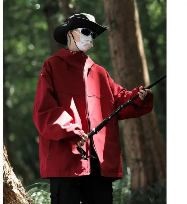 新款防風戶外休閒春秋防水夾克外套情侶百搭潮流連帽衝鋒衣