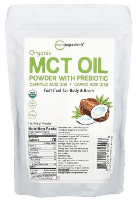 Micro Ingredients 유기농 MCT 오일 분말 프리바이오틱 함유 454g(1lb), 454g, 1개 - 쿠팡