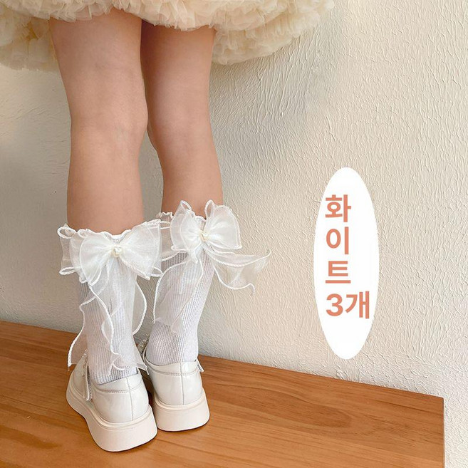 여성 리본양말 시스루 중목 레이스 사계절 스타킹 오간자