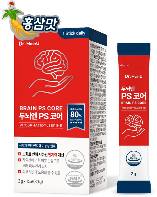 닥터메인유 두뇌엔 PS 코어 뇌영양제 포스파티딜세린 80% 식약청인증 기억력 인지력 300mg 분말 스틱, 1박스, 30g