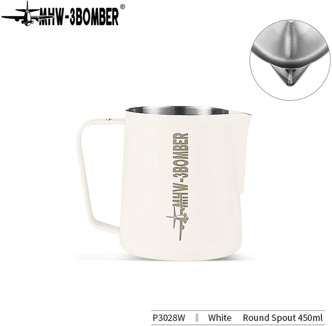 MHW-3BOMBER 3.0 우유 거품 투수 스테인레스 스틸 주전자 에스프레소 라떼 아트 커피 액세서리 450 ml, 10 450ml White A, 07 450ml White A