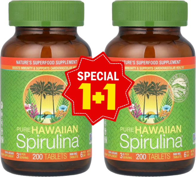 1+1 뉴트렉스하와이 퓨어 하와이안 스피루리나 500mg 200정 / 해외직구 미국정품, 2개