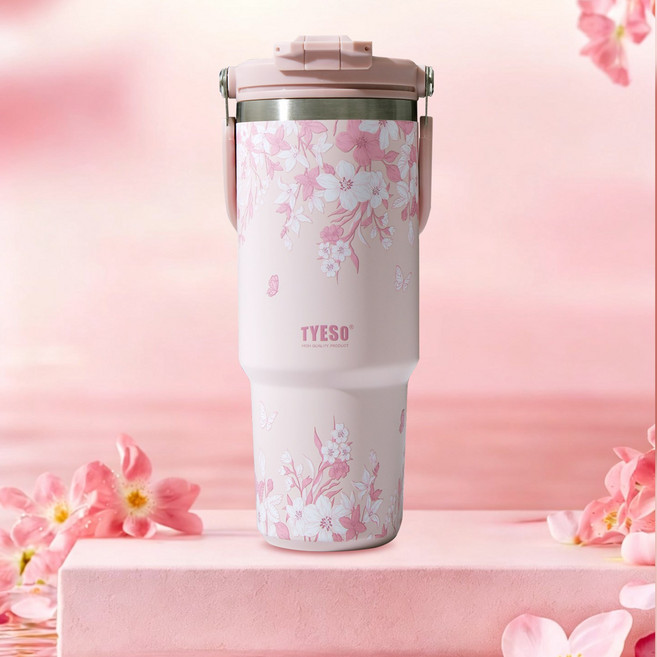 TYESO ROAM 2.0 真空保溫杯 900ml 印花款, 粉蝶花塢, 1個