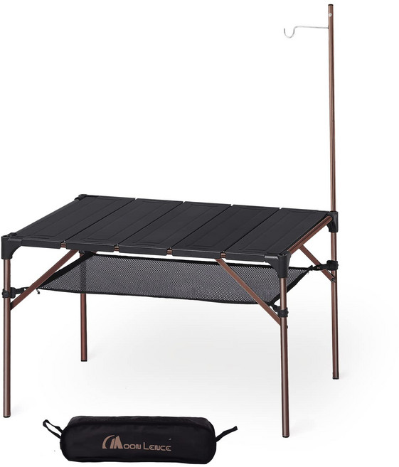 MOON LENCE 조립식 캠핑테이블 랜턴걸이 야외테이블세트 침대 테이블 접이식 테이블 캠핑용 테이블 캠핑 도보 바비큐 1-2인용 알루미늄, 브라운